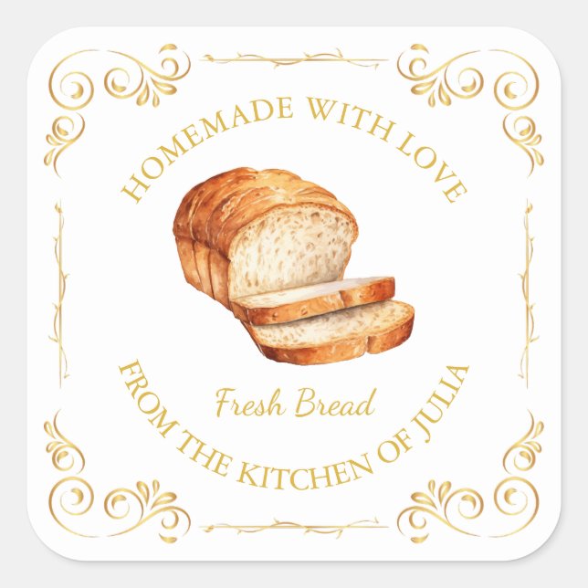 Vintage Homemade Fresh Bread Square Label (Front)