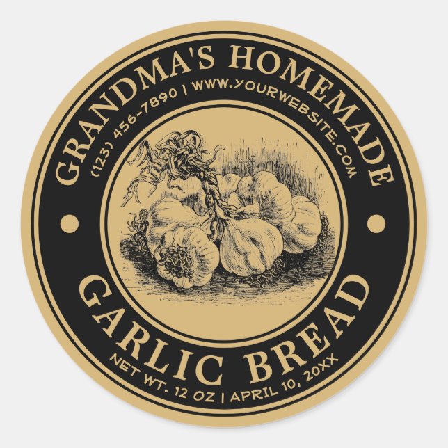 Vintage Homemade Garlic Bread Label Template (Front)