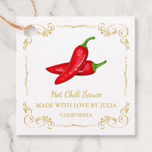 Vintage Homemade Hot Chili Sauce Square Hang Tag (Front)