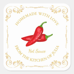 Vintage Homemade Hot Chili Sauce Square Label