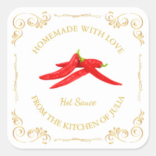Vintage Homemade Hot Chili Sauce Square Label