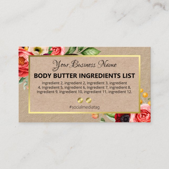 Vintage Homemade Ingredients Instructions Business Card (Front)