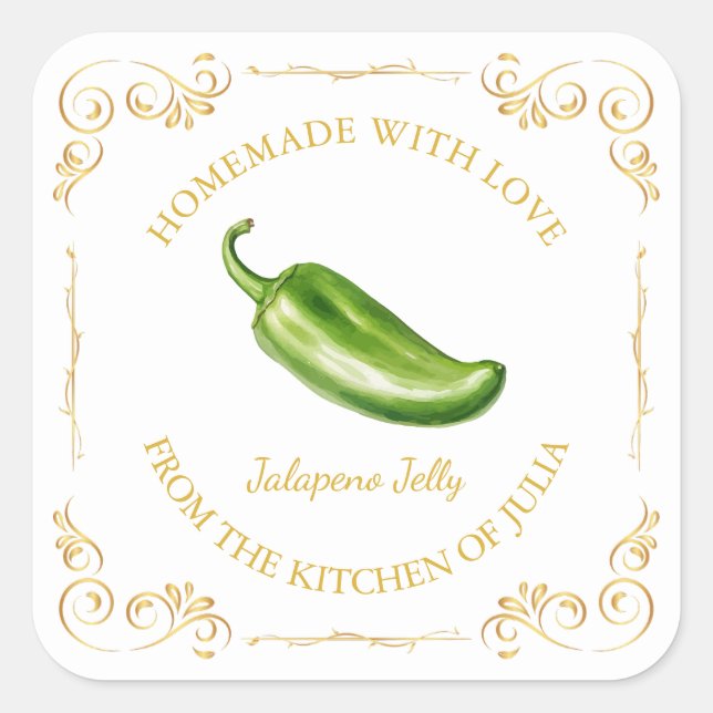 Vintage Homemade Jalapeno Jelly Square Label (Front)