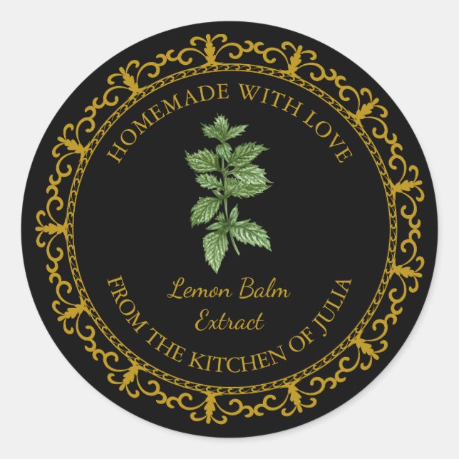 Vintage Homemade Lemon Balm Extract Label l Black (Front)