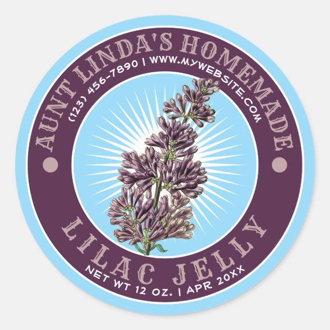 Vintage Homemade Lilac Jelly Template Classic Round Sticker (Front)