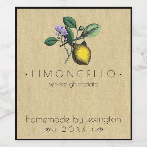 Vintage Homemade Limoncello Bottle Label 