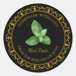 Vintage Homemade Mint Pesto Label l Black