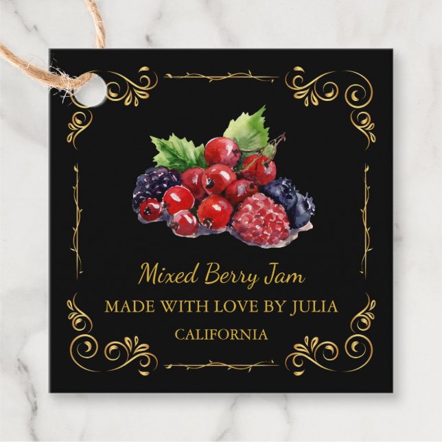 Vintage Homemade Mixed Berry Jam Square Hang Tag (Front)