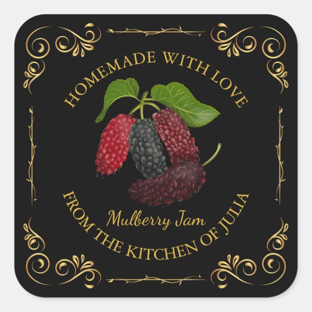 Vintage Homemade Mulberry Jam Square Label (Front)