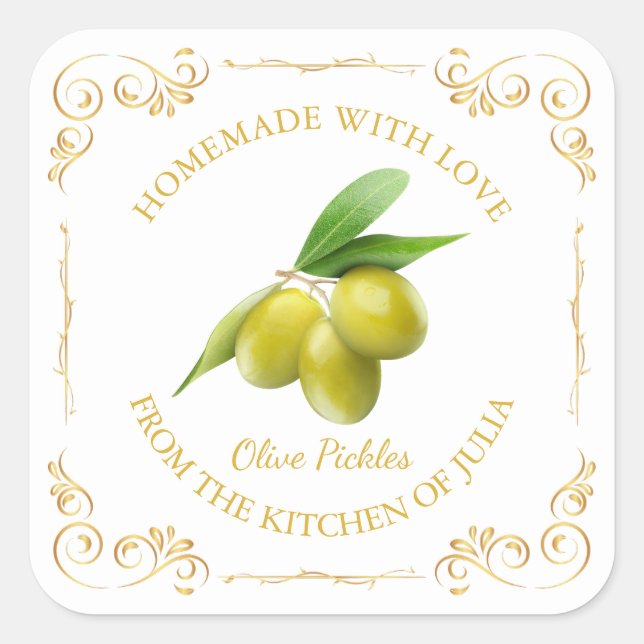 Vintage Homemade Olive Pickle Square Label (Front)