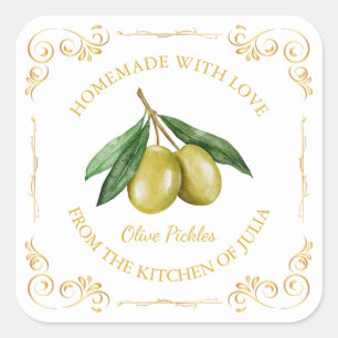 Vintage Homemade Olive Pickle Square Label