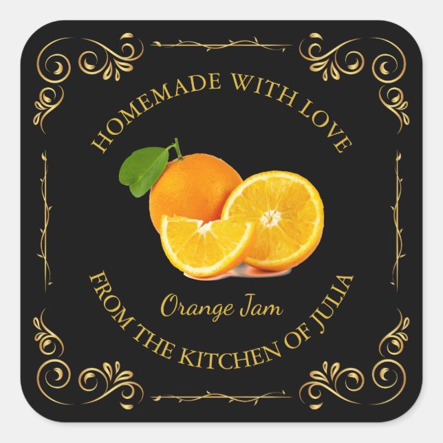 Vintage Homemade Orange Jam Square Label (Front)