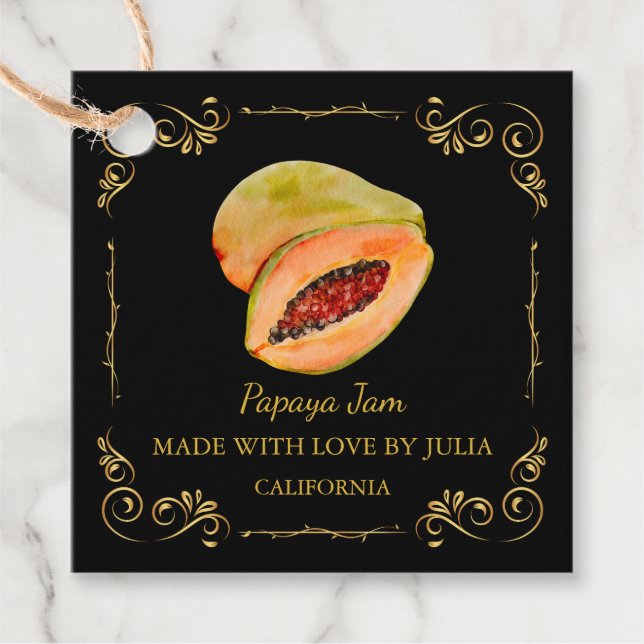 Vintage Homemade Papaya Jam Square Hang Tag (Front)
