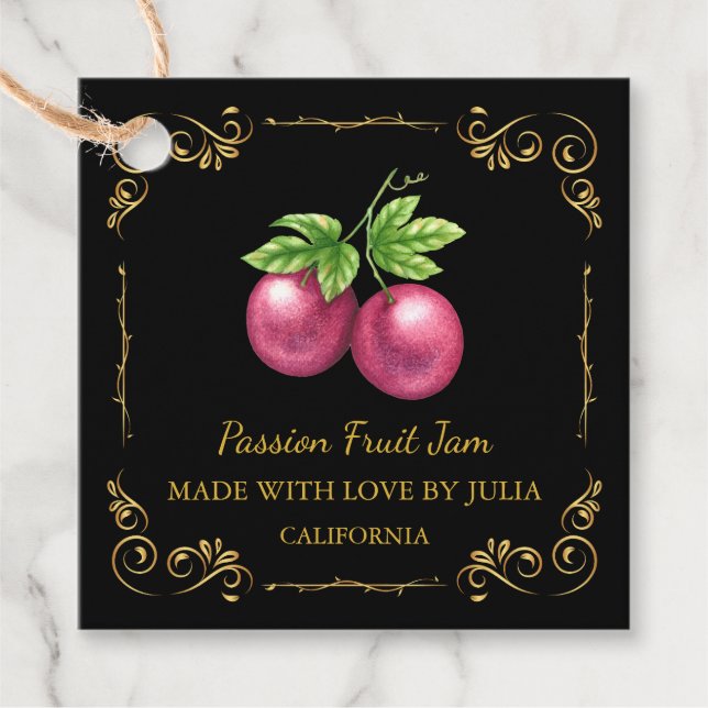 Vintage Homemade Passion Fruit Jam Square Hang Tag (Front)