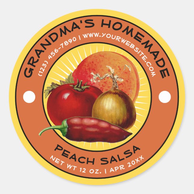 Vintage Homemade Peach Salsa Label Template (Front)