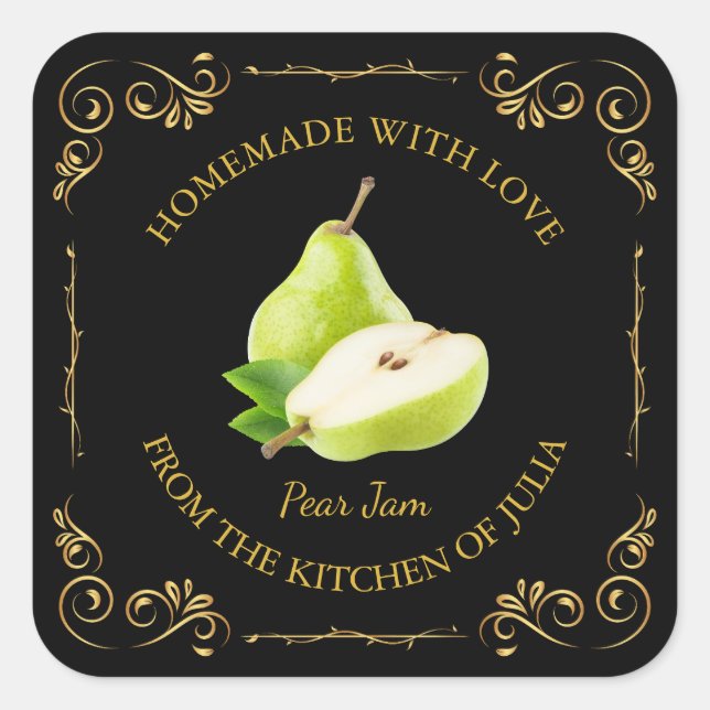 Vintage Homemade Pear Jam Square Label (Front)