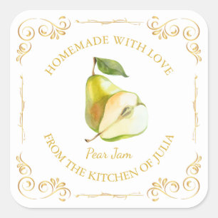 Vintage Homemade Pear Jam Square Label
