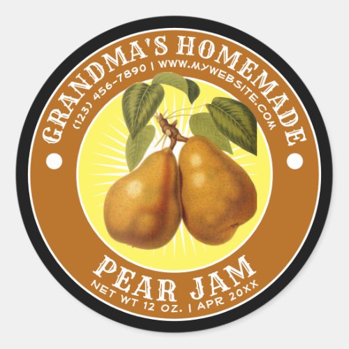Vintage Homemade Pear Jam Template Classic Round Sticker