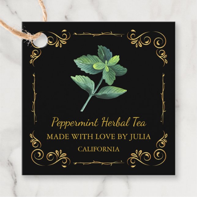 Vintage Homemade Peppermint Tea Square Hang Tag (Front)