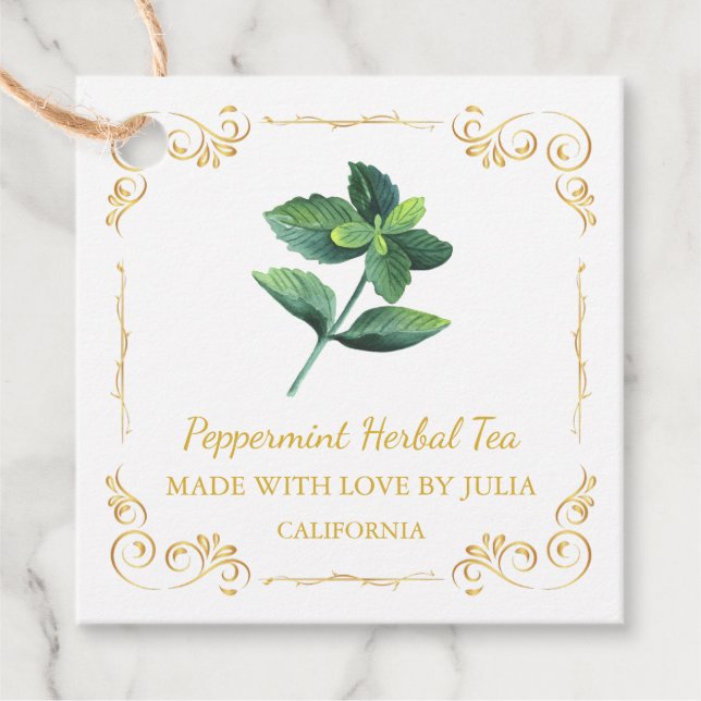 Vintage Homemade Peppermint Tea Square Hang Tag (Front)