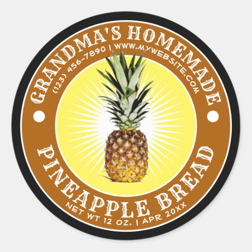 Vintage Homemade Pineapple Bread Template Classic Round Sticker