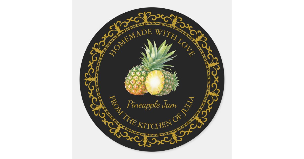 Vintage Homemade Pineapple Jam Label l Black | Zazzle