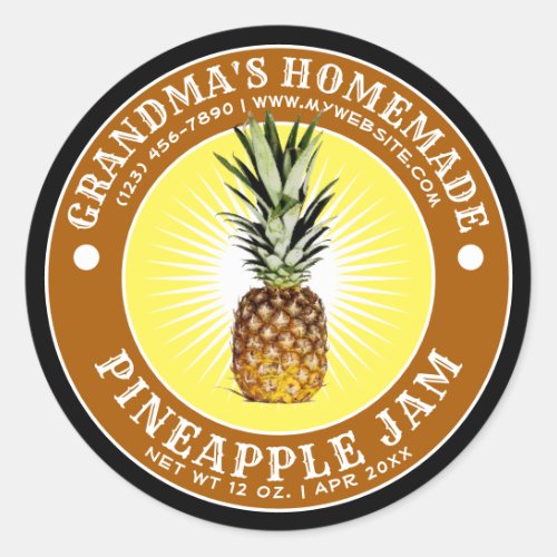 Vintage Homemade Pineapple Jam Template Classic Round Sticker