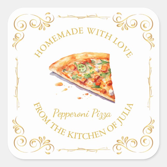 Vintage Homemade Pizza Square Label (Front)