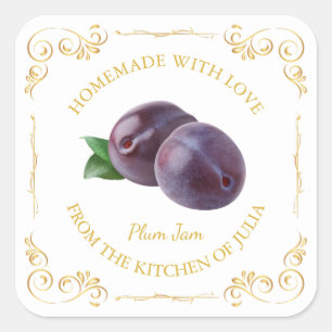 Vintage Homemade Plum Jam Square Label
