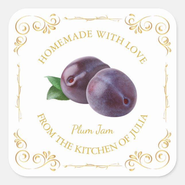 Vintage Homemade Plum Jam Square Label (Front)