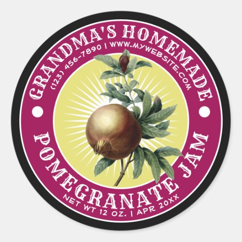 Vintage Homemade Pomegranate Jam Template Classic Round Sticker