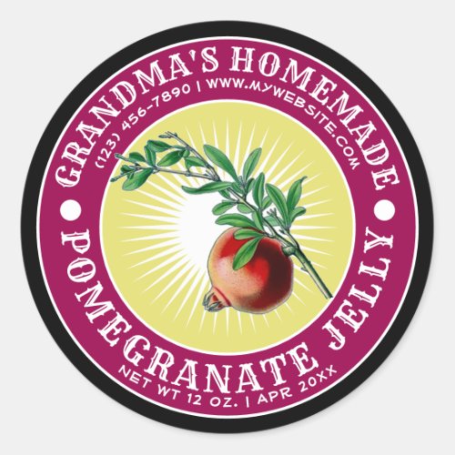 Vintage Homemade Pomegranate Jelly Template Classic Round Sticker