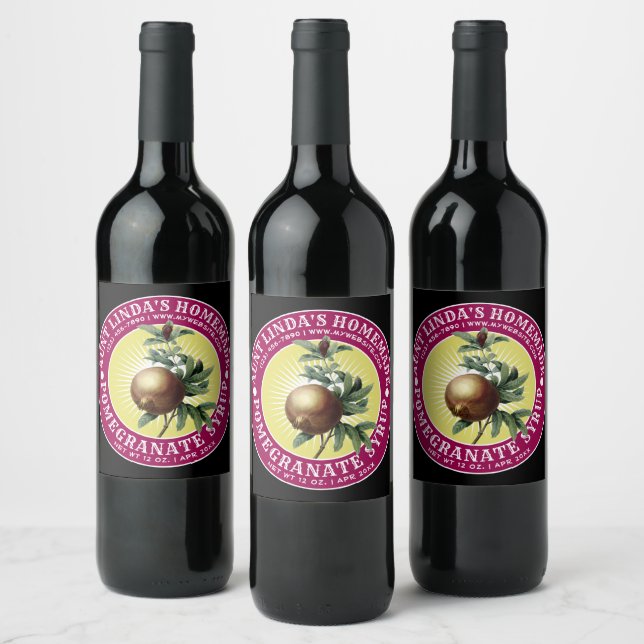 Vintage Homemade Pomegranate Syrup Template Wine Label (Bottles)