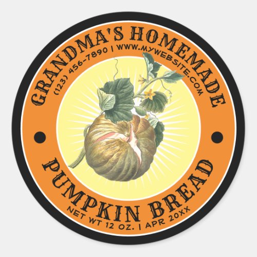 Vintage Homemade Pumpkin Bread Template Classic Round Sticker