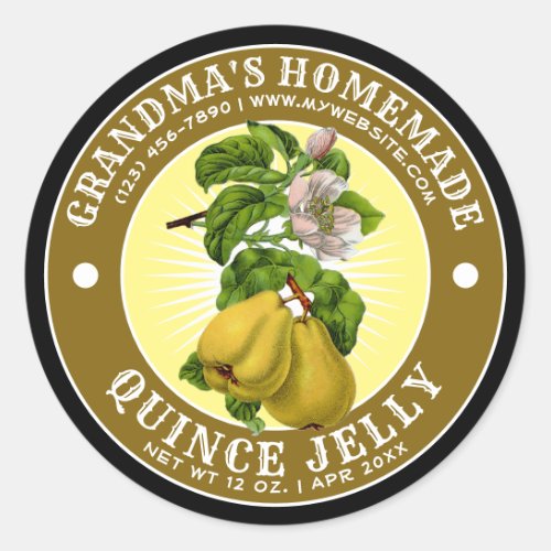 Vintage Homemade Quince Jelly Template Classic Round Sticker