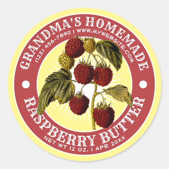 Vintage Homemade Raspberry Butter Label Template (Front)