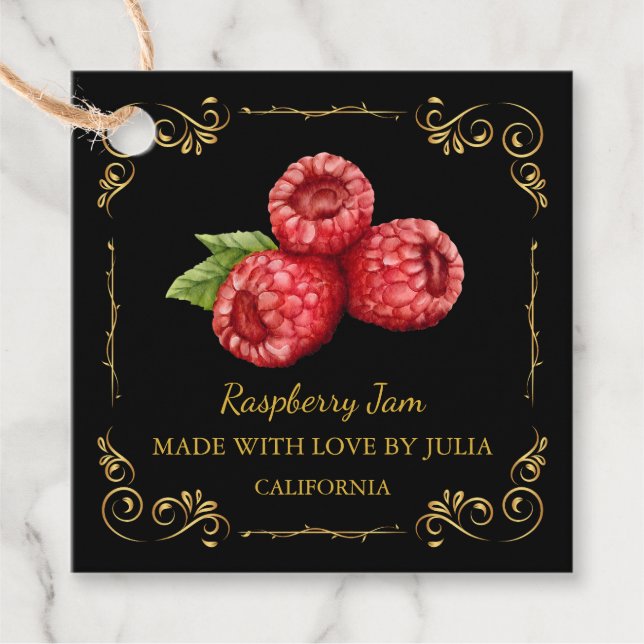 Vintage Homemade Raspberry Jam Square Hang Tag (Front)