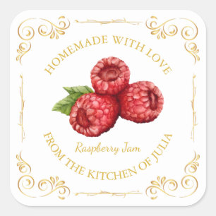 Vintage Homemade Raspberry Jam Square Label