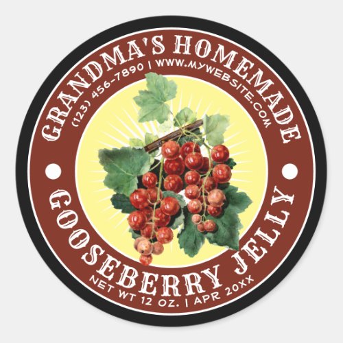 Vintage Homemade Red Gooseberry Jelly Template Classic Round Sticker