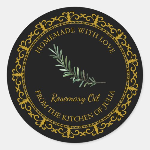 Vintage Homemade Rosemary Oil Label l Black