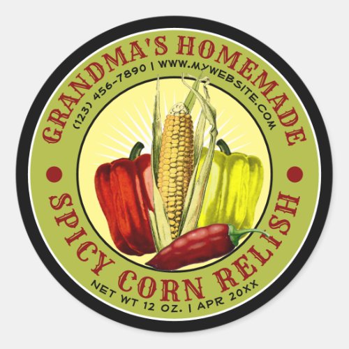 Vintage Homemade Spicy Corn Relish Template Classic Round Sticker