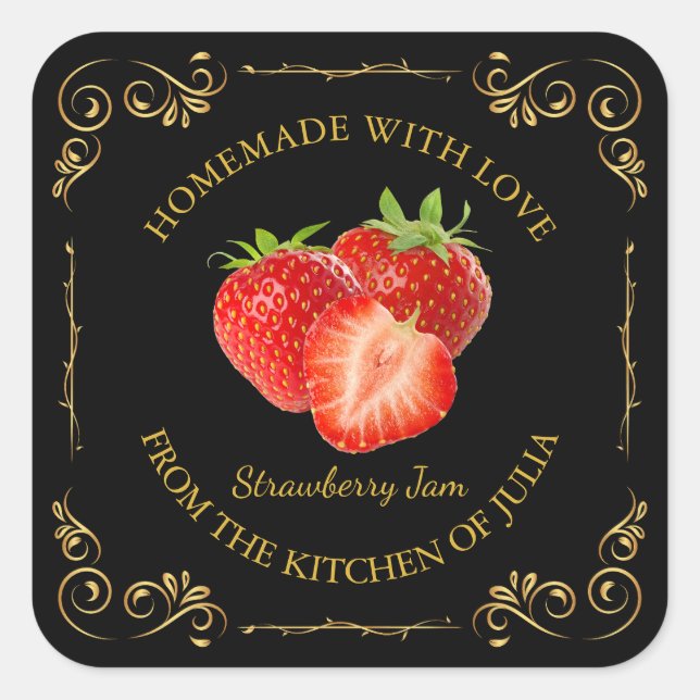 Vintage Homemade Strawberry Jam Square Label (Front)