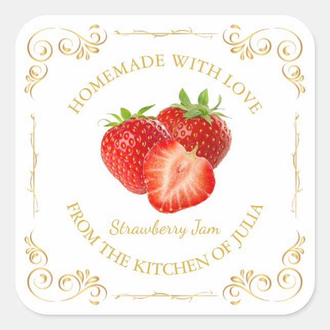 Vintage Homemade Strawberry Jam Square Label (Front)