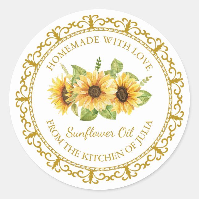 Vintage Homemade Sunflower Oil Label l White (Front)