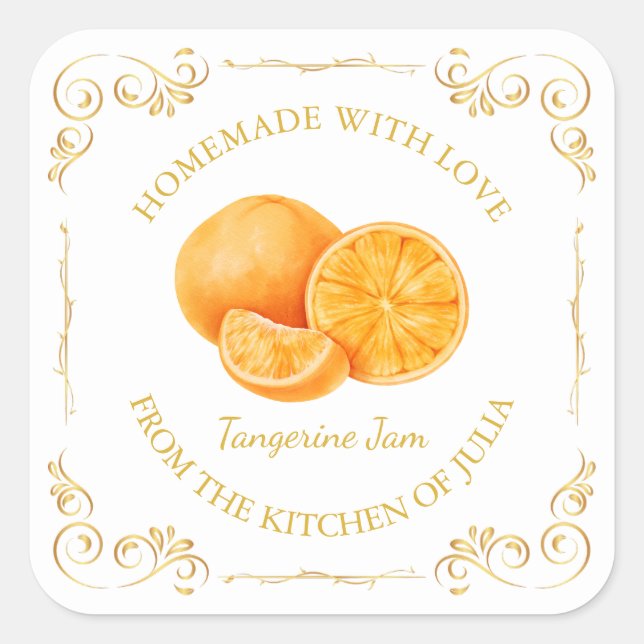 Vintage Homemade Tangerine Jam Square Label (Front)