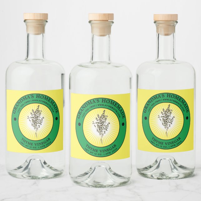 Vintage Homemade Thyme Vinegar Label Template (Bottles)