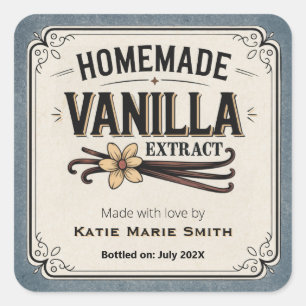 Vintage Homemade Vanilla Extract Dusty Blue Square Sticker
