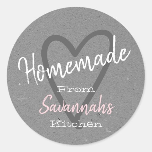 Vintage Homemade with Love Kitchen Gray Paper Classic Round Sticker