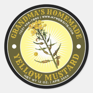 Vintage Homemade Yellow Mustard Template Classic Round Sticker