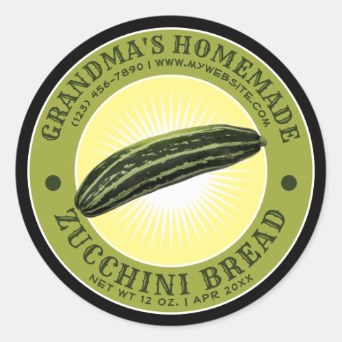 Vintage Homemade Zucchini Bread Template Classic Round Sticker